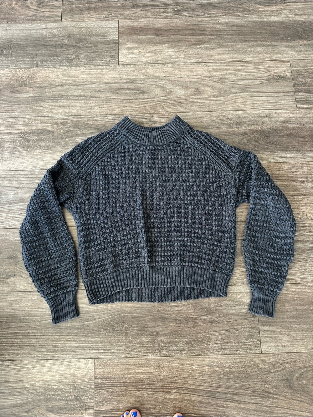 Charcoal Waffle Knit Women's Sweater - Crewneck